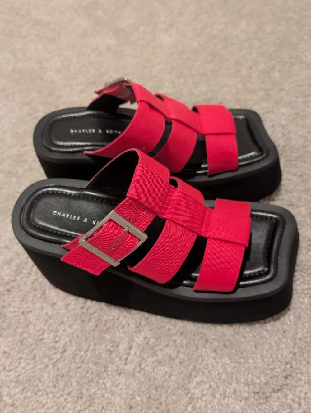 BUNDLE ONLY Charles & Keith Hot Pink Fuchsia IIsa Flatform Gladiator Sandals 6.5